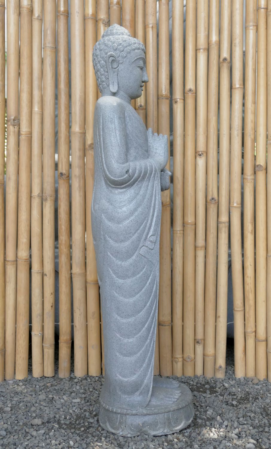  Product image 4 of the product “Standing Buddha made of Riverstone in Dharmachakra position - gesture of wheel of the teaching of Dharma. About 122cm height ”